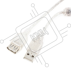 Кабель удлинитель USB2.0 Pro Cablexpert CCF-USB2-AMAF-TR-0.75M, AM/AF, 0,75м, экран, 2феррит.кольца, прозрачный, пакет
