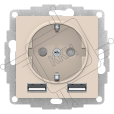 Бежевый Розетка 16А c 2 USB A+A, 5В/2,4А, 2х5В/1,2А, механизм Schneider Electric
