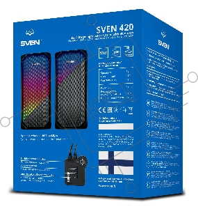 Колонки Sven 420 2.0 чёрные  (2x5W, USB, Bluetooth, RGB подсветка, ПДУ)