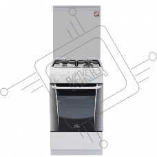 Плита газовая De Luxe 506040.05Г (КР) белый, конфорок 4 газовых, духовка 54 л, 50 см x 85 см x 60 см