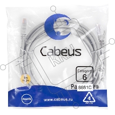 Шнур комм. Cabeus, кат. 6, неэкр., U/UTP, RJ45/RJ45, LSZH, AWG24, 5м, серый