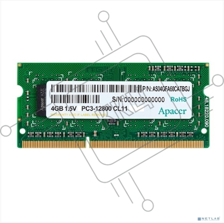 Оперативная память Apacer SO-DIMM DDR3 4GB 1600MHz (PC3-12800) (Retail) (AS04GFA60CATBGC/DS.04G2K.KAM)