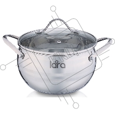 Кастрюля LARA LR02-32 (нерж) APPLE 18x10,5см,2.7л,стал.ручки,капсулир индукц дно,крышка стекло