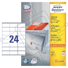Этикетки самоклеящиеся Avery Zweckform 3422 A4, 70x35 мм, 24 шт, универсальная, 70 г/м2, 100 л, белый