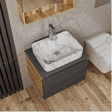 Комплект: тумба Bau Dream Blackwood графит 60, 1 ящик, раковина прямоугольная BAU Cerama 48х37, мрамор, смеситель Hotel Dream, нерж сталь, выпуск клик клак хром