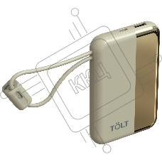 Портативный аккумулятор TOLT Lit KC16, 10000mAh, 22,5W, fast charging and PD, beige, CCC/ Powerbank TOLT Lit KC16, 10000mAh, 22,5W, fast charging and PD, beige, CCC
