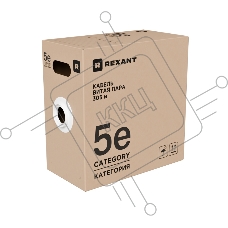 Кабель витая пара Rexant U/UTP, cat.5e, PVC, 4PR, 24AWG, INDOOR, SOLID, серый, 305м, серия LIGHT