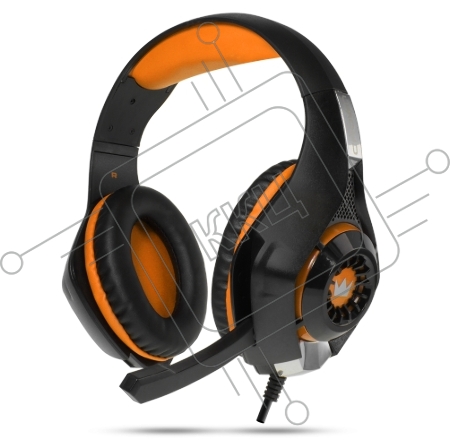 Гарнитура игровая CROWN CMGH-101T Black&orange (Подключение jack 3.5мм 4pin+ адаптер 2*jack spk+mic,Частотный диапазон: 20Гц-20,000 Гц ,Кабель 2.1м,Размер D 250мм, регулировка громкости, микрофон на ножке)