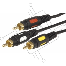 Шнур 3 RCA - 3 RCA, длина 3 метра, черный (GOLD) Rexant