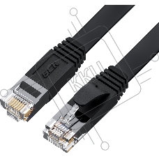 Патч-корд GCR PROF плоский прямой 20.0m, UTP медь кат.6, черный, 30 AWG, ethernet high speed 10 Гбит/с, RJ45, T568B, GCR-52865
