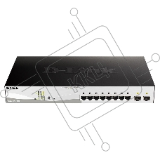 Коммутатор D-Link DGS-1210-10MP/F1A Настраиваемый коммутатор WebSmart с 8 портами 10/100/1000Base-T и 2 портами 1000Base-X SFP (8 портов с поддержкой PoE 802.3af/802.3at (30 Вт), PoE-бюджет 130 Вт)