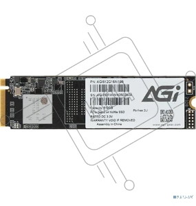 Накопитель SSD AGI 512GB  M.2 2280  AI198 Client SSD PCIe Gen3x4 with NVMe, 2059/1636, IOPS 176/252K, MTBF 1.6M, 3D TLC, 200TBW, 0,36DWPD, RTL