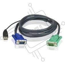 Шнур, мон+клав+мышь USB ATEN, SPHD15=>HD DB15+USB A-Тип, Male-2xMale,  8+4 проводов, опрессованный,   1.8 метр., черный, (2L-5202U)