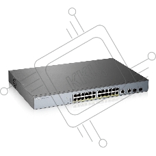 Коммутатор Zyxel GS1350-26HP, 24xGE PoE+, 2xCombo (SFP/RJ-45), бюджет PoE 375 Вт, дальность передачи питания до 250 м, автоперезагрузка PoE-портов, повышенная защита от перенапряжений и электростатических разряд