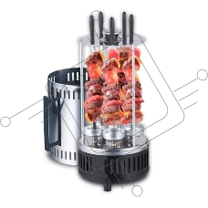 Электрошашлычница Centek CT-1460 1000Вт, Керам нагр, Рецепты, 5 шамп (310мм), вращ 12раз/мин+ колба!