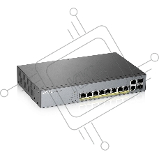 Коммутатор Zyxel GS1350-12HP, 10xGE (8xPoE+), 2xSFP, бюджет PoE 130 Вт, дальность передачи питания до 250 м, автоперезагрузка PoE-портов, повышенная защита от перенапряжений и электростатических разрядов
