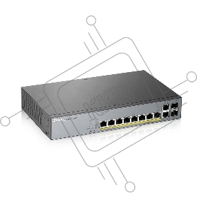 Коммутатор Zyxel GS1350-12HP, 10xGE (8xPoE+), 2xSFP, бюджет PoE 130 Вт, дальность передачи питания до 250 м, автоперезагрузка PoE-портов, повышенная защита от перенапряжений и электростатических разрядов