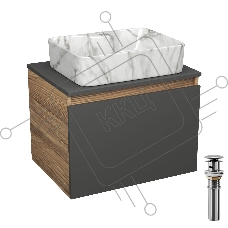Комплект: тумба Bau Dream Blackwood графит 60, 1 ящик, раковина прямоугольная BAU Cerama 48х37, мрамор, выпуск клик клак хром