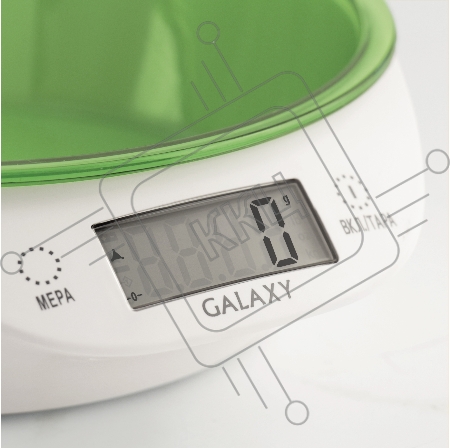 Весы кухонные электронные GALAXY LINE GL 2804, зеленый, пластик, максимально допустимый вес 5 кг, ЖК-дисплей, цена деления 1 г, фукция обнуления массы тары, автоматическое отключение, индикатор перегрузки, индикация низкого заряда элемента питания, элемен