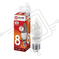 Лампа светодиодная LED-СВЕЧА-VC 8Вт 230В E27 6500К 720лм IN HOME 4690612024820