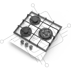 Газовая варочная панель Evelux HEG 425 WG Hi-Tech, 45 см, 3 конфорки, WOK-конфорка, чугунные решетки, газ-контроль, электроподжиг, механическое управление, цвет белый