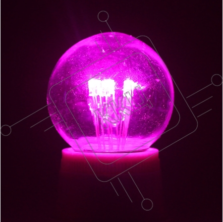 Лампа шар e27 6 LED  Ø45мм - розовая, прозрачная колба, эффект лампы накаливания