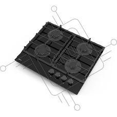 Газовая варочная панель Evelux HEG 615 BG Hi-Tech, 60 см, 4 конфорки, чугунные решетки, газ-контроль, электроподжиг, механическое управление, поверхность из закаленного стекла, цвет черный