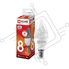 Лампа светодиодная LED-СВЕЧА-VC 8Вт 230В E14 6500К 720лм IN HOME 4690612024806