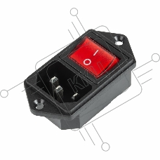 Выключатель клавишный 250 V 6 А (4с) ON-OFF красный с подсветкой и штекером C14 3PIN  REXANT