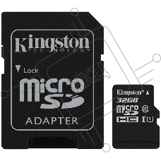 Флеш карта microSDHC 32GB  Class10 Kingston <SDCS2/32GB> Class10 UHS-I Canvas Select up to 100MB/s с адапт.