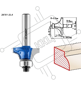 Фреза кромочная калевочная №1 ЗУБР 25.4x11мм, радиус 6.3мм