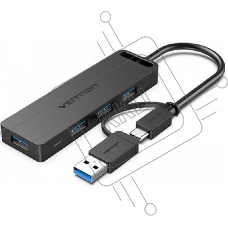 Концентратор Vention OTG USB-C+USB 3.0 / 4xUSB 3.0 порта Черный - 0.15м. Концентратор Vention OTG USB-C+USB 3.0 / 4xUSB 3.0 порта Черный - 0.15м.