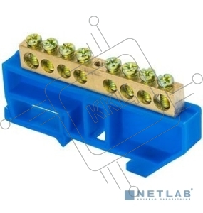 Шина нулевая N 6х9 8 отвер. латунь син. изолятор на DIN-рейку PROxima EKF sn0-63-08-d