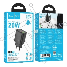 Зарядное устройство Hoco 20Вт, 3А, QC3.0/PD, 1xUSB, 1xType-C, N61, черный, коробка