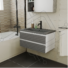 Тумба под раковину Bau Stil Loft grey brushed, раковина кварцевая BAU Stil 75, серый металлик