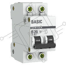 Выключатель автоматический двухполюсный 2P 20А (B) 4,5кА ВА 47-29 EKF Basic|mcb4729-2-20-B|EKF