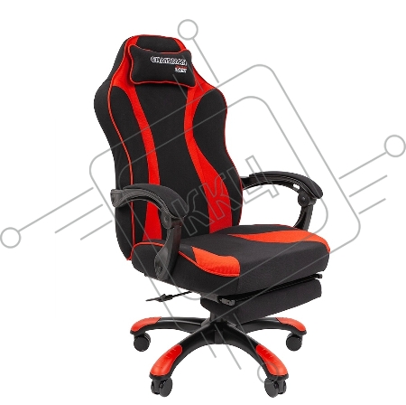 Игровое кресло Chairman game 35 чёрное/красное (ткань, пластик, газпатрон 4 кл, механизм качания, подставка для ног)