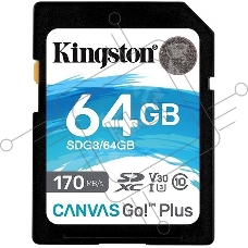 Флеш карта Kingston 64GB SDXC Canvas Go Plus 170R C10 UHS-I U3 V30 EAN: 740617301397