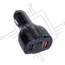 Зарядное устройство автомобильное ORIENT CAR QC-12V3B Quick Charge 3.0, 2xUSB-A + 1xUSB Type-C: QC выход - 5В,3.0A/ 9В,1.67А/ 12В,1.25А; 2,3