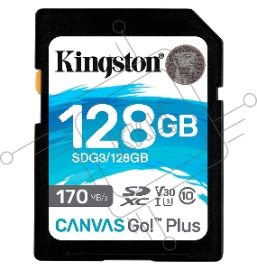 Карта памяти Kingston 128GB SDXC Canvas Go Plus 170R C10 UHS-I U3 V30 EAN: 740617301458