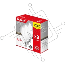 Лампа светодиодная Rexant Свеча CN 7.5 Вт E14 713 Лм 2700 K теплый свет (3 шт./уп.)