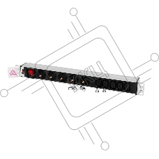 Блок розеток ЦМОRem-10 без шнура с выкл., 5 Schuko, 5 IEC 60320 C13, вход IEC 60320 C14, 10A, алюм., 19