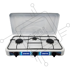 Газовая плитка Centek CT-1522 белый 3 конфорки, КРЫШКА, сменные форсунки баллон/магистраль