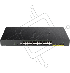 Коммутатор D-Link DGS-1250-28XMP/A1A, L2 Smart Switch with 24 10/100/1000Base-T ports and 4 10GBase-X SFP+ ports (24  PoE ports 802.3af/802.3at (30 W), PoE Budget 370W).16K Mac address, 802.3x Flow Control, 4K