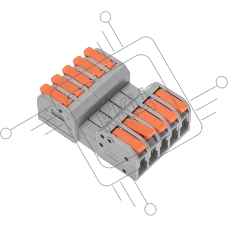 Клемма Rexant СМК 222-425R проходная разъемная 5 полюсов серый 0,2-2,5/4 мм² (блистер 3 шт/уп)