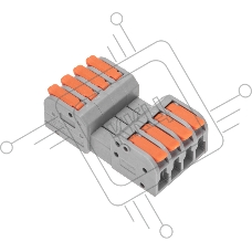 Клемма Rexant СМК 222-424R проходная разъемная 4 полюса серый 0,2-2,5/4 мм² (блистер 5 шт/уп)
