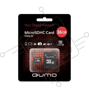 Флеш карта QUMO MicroSDHC 16GB Сlass 10 с адаптером SD, черно-красная картонная упаковка
