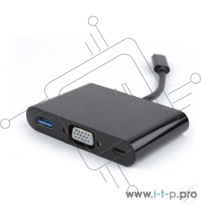 Переходник USB Cablexpert A-CM-VGA3in1-01, USB Type-C/VGA + USB3 + подзарядка USB-C, 15см, пакет