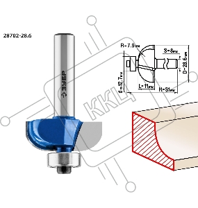 Фреза кромочная калевочная №2 ЗУБР 28,6x11мм, радиус 7.9мм
