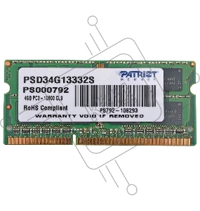 Модуль памяти Patriot SO-DIMM DDR3 4GB PC10600  SO PSD34G13332S PATRIOT